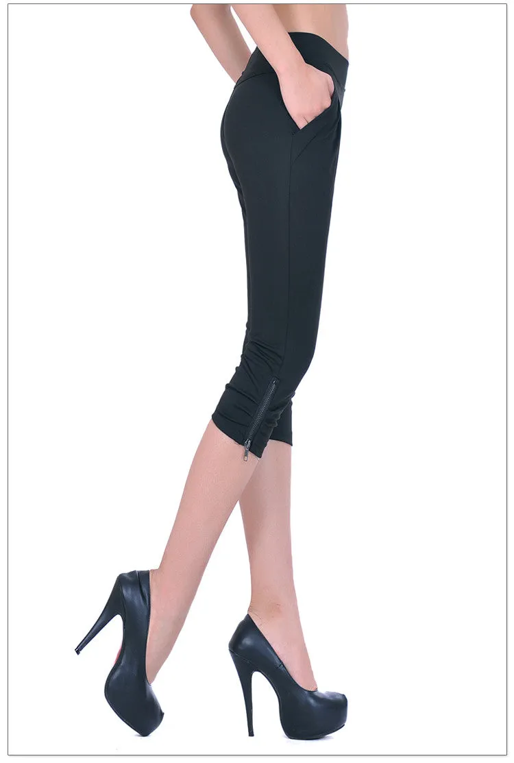 Front Pocket  Elastic Capri Pants