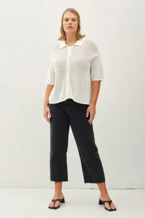 Get Hooked Plus White Boxy Crochet Button Sweater Top