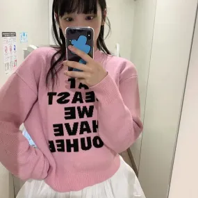 Graphic Letter Stylish Kint Pullover