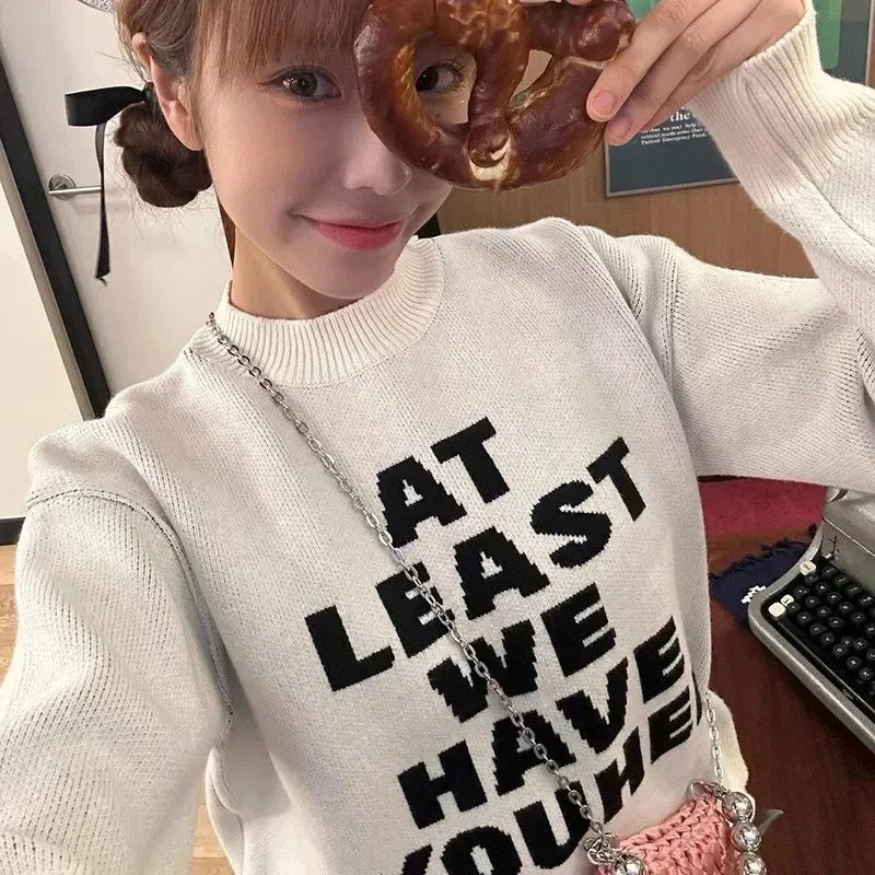 Graphic Letter Stylish Kint Pullover