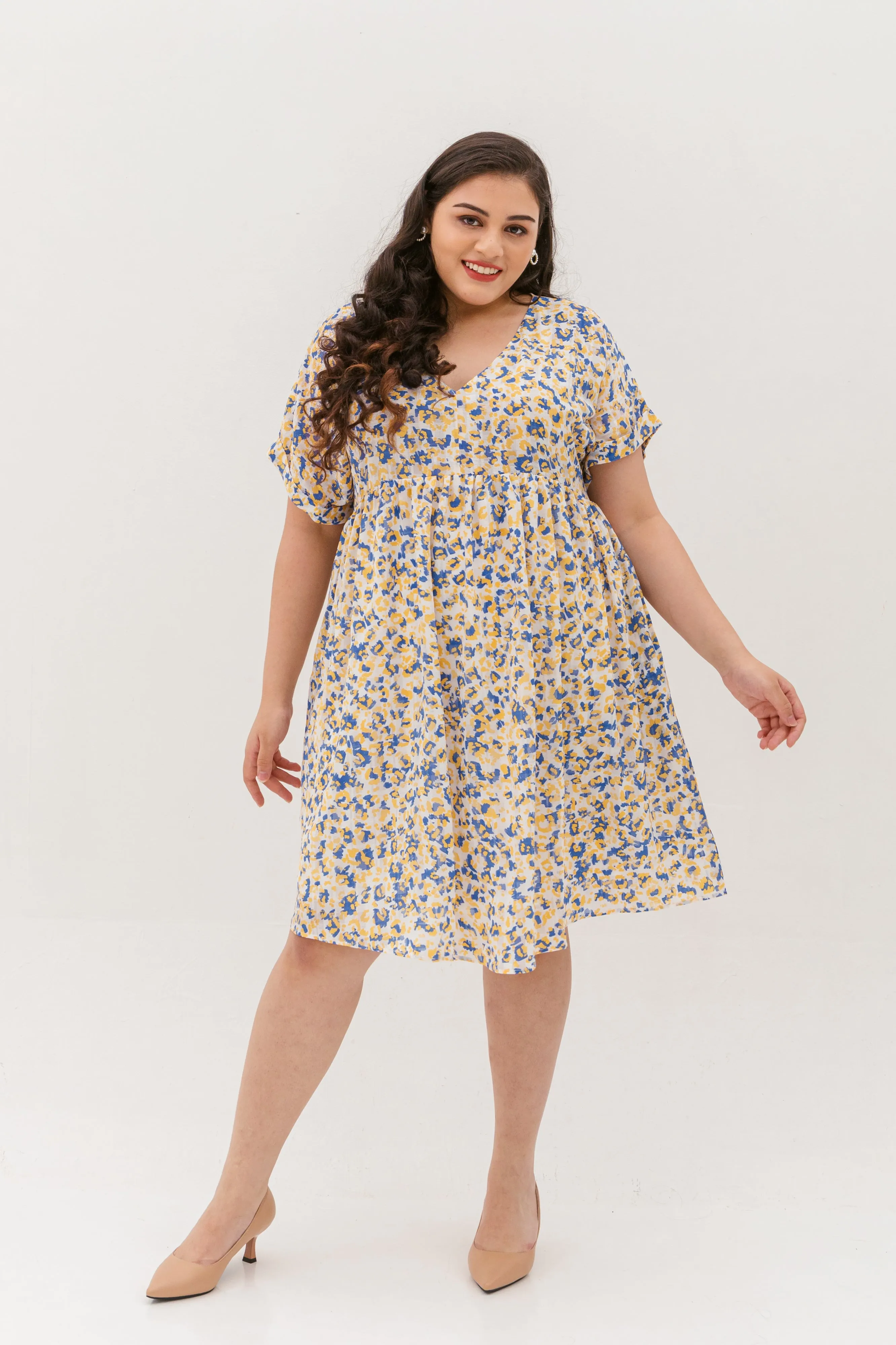 Hannah Babydoll Dress In Yellow-Blue