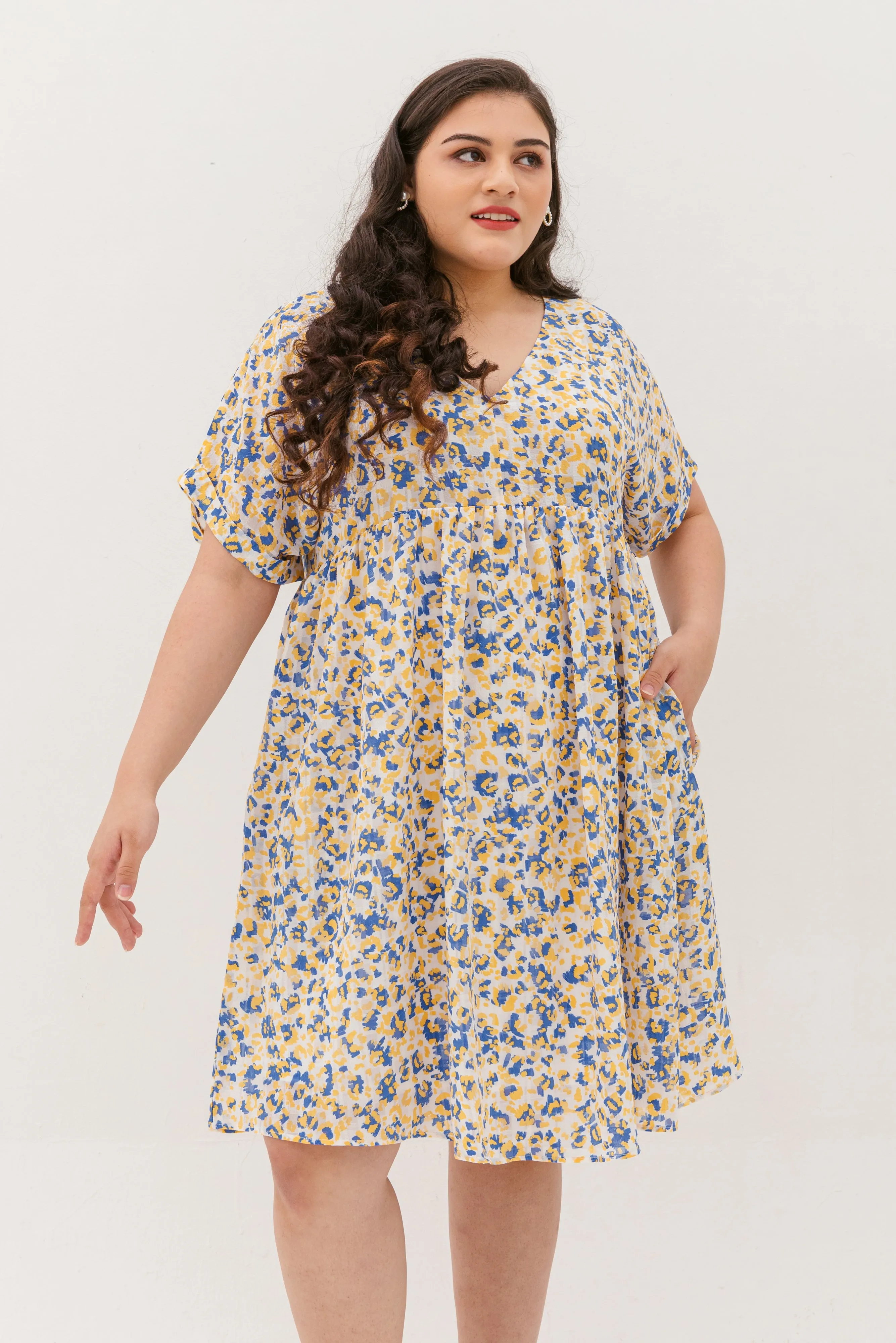 Hannah Babydoll Dress In Yellow-Blue
