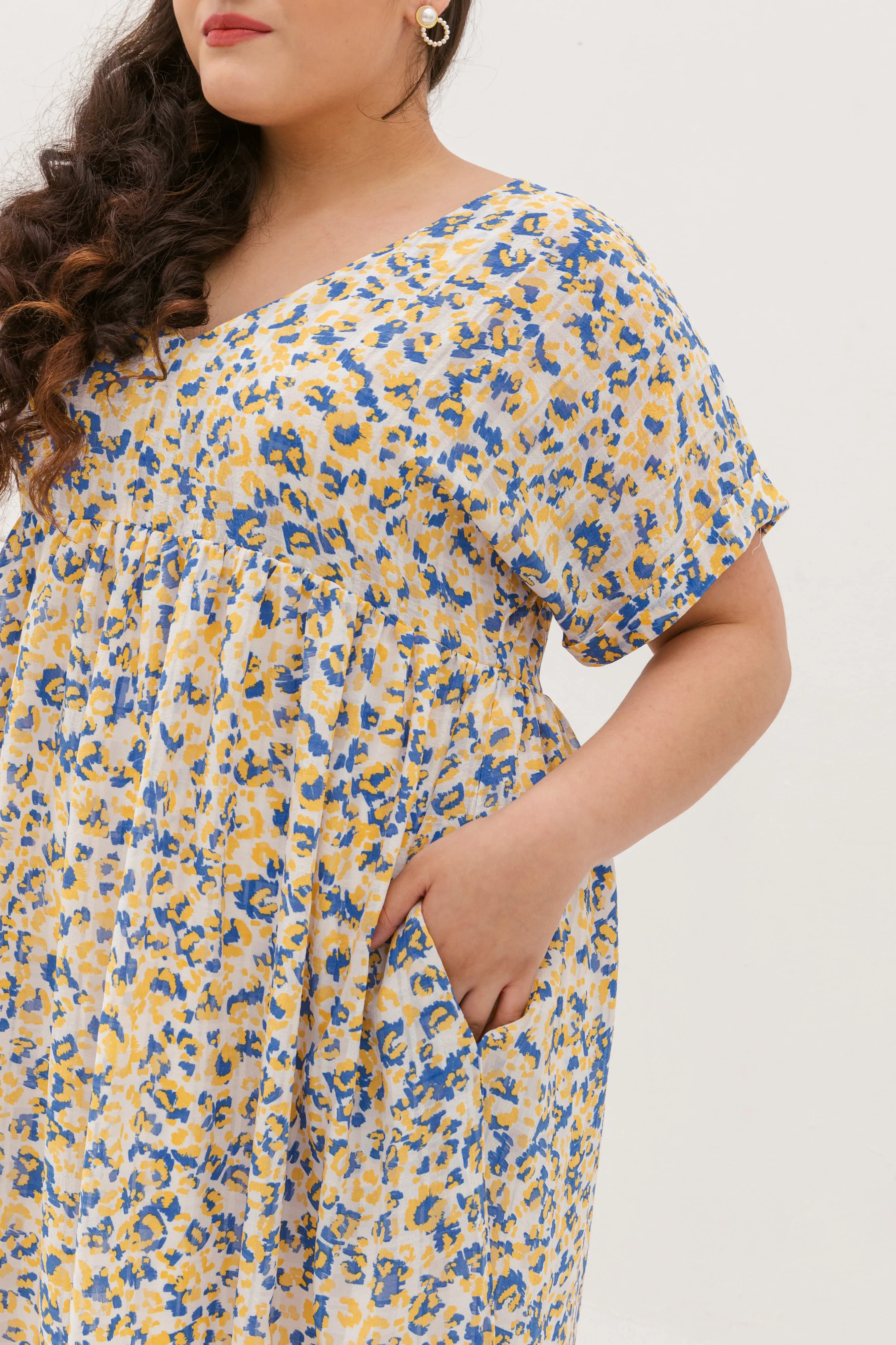 Hannah Babydoll Dress In Yellow-Blue