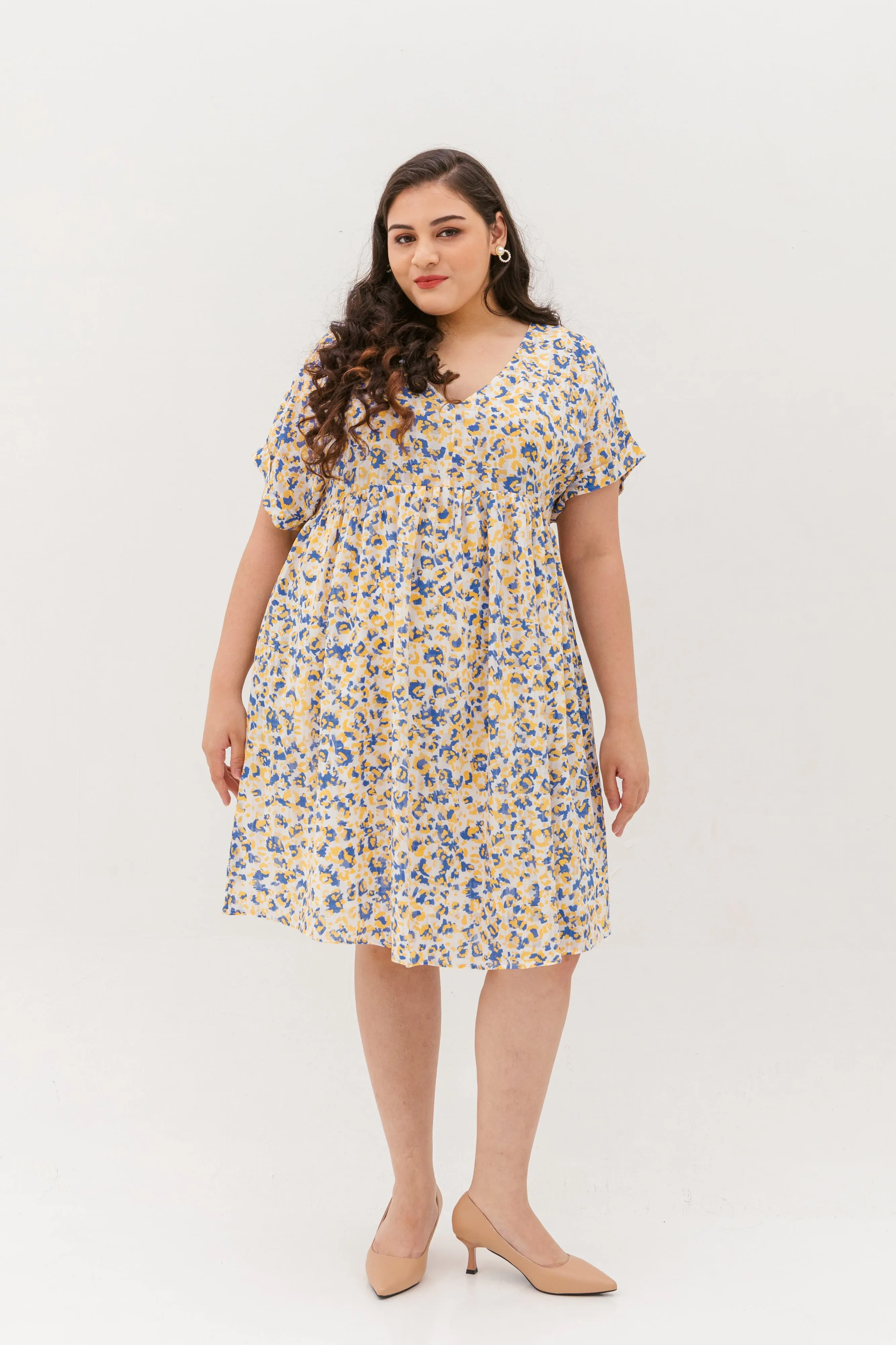 Hannah Babydoll Dress In Yellow-Blue