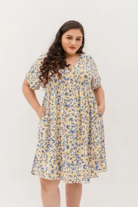 Hannah Babydoll Dress In Yellow-Blue