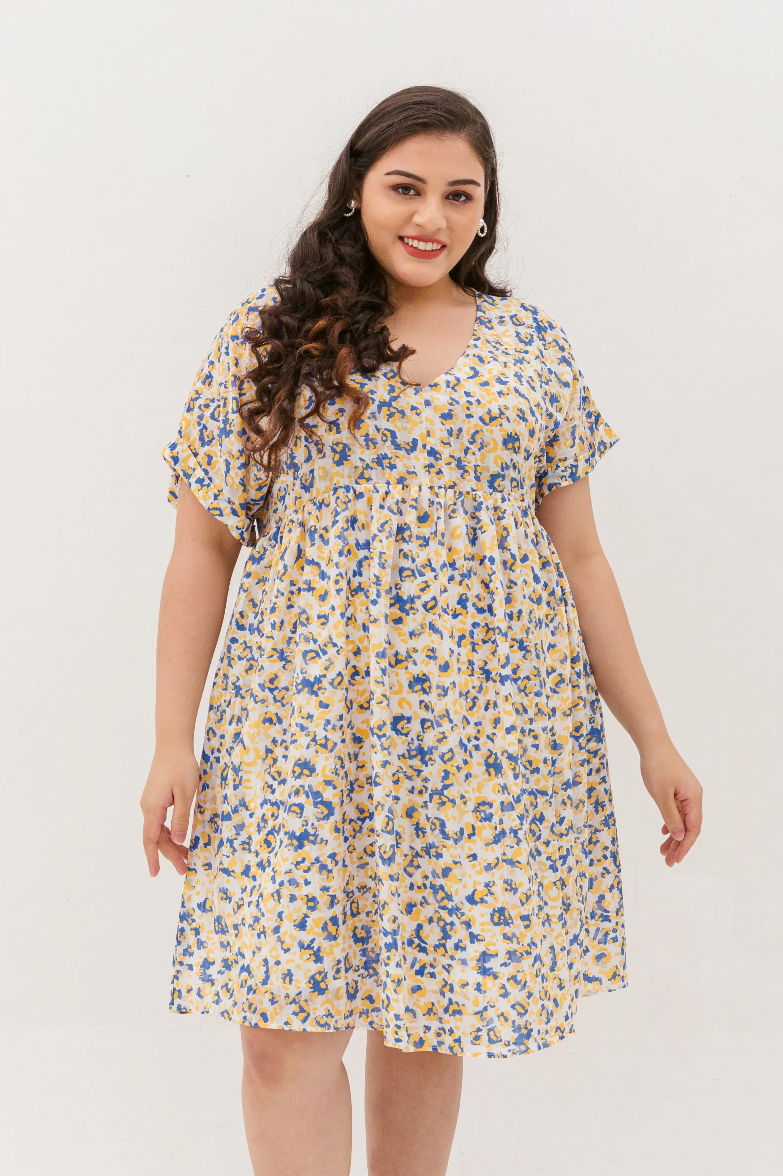 Hannah Babydoll Dress In Yellow-Blue