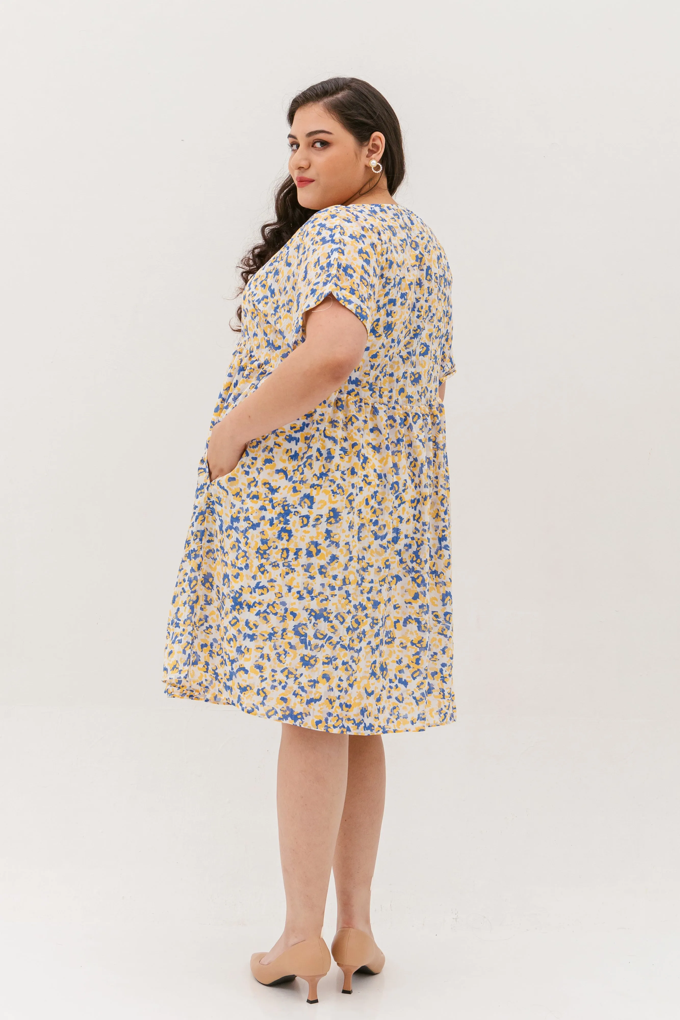 Hannah Babydoll Dress In Yellow-Blue