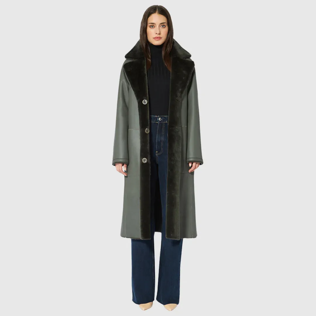 HiSO Zira Khaki Nappa Ironed Shearling Coat