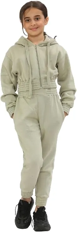 Kids Girls Tracksuit Hoodie, Kids and Teens Crop Tracksuit Set Casual