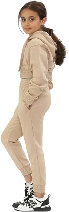 Kids Girls Tracksuit Hoodie, Kids and Teens Crop Tracksuit Set Casual