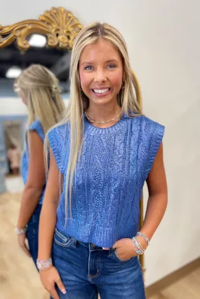 Lacie Metallic Crop Sweater Blue