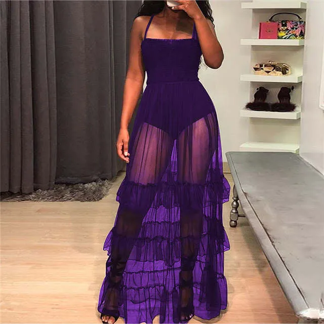 Lady Couture Sheer ruffle long maxi dress