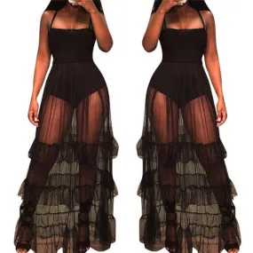 Lady Couture Sheer ruffle long maxi dress