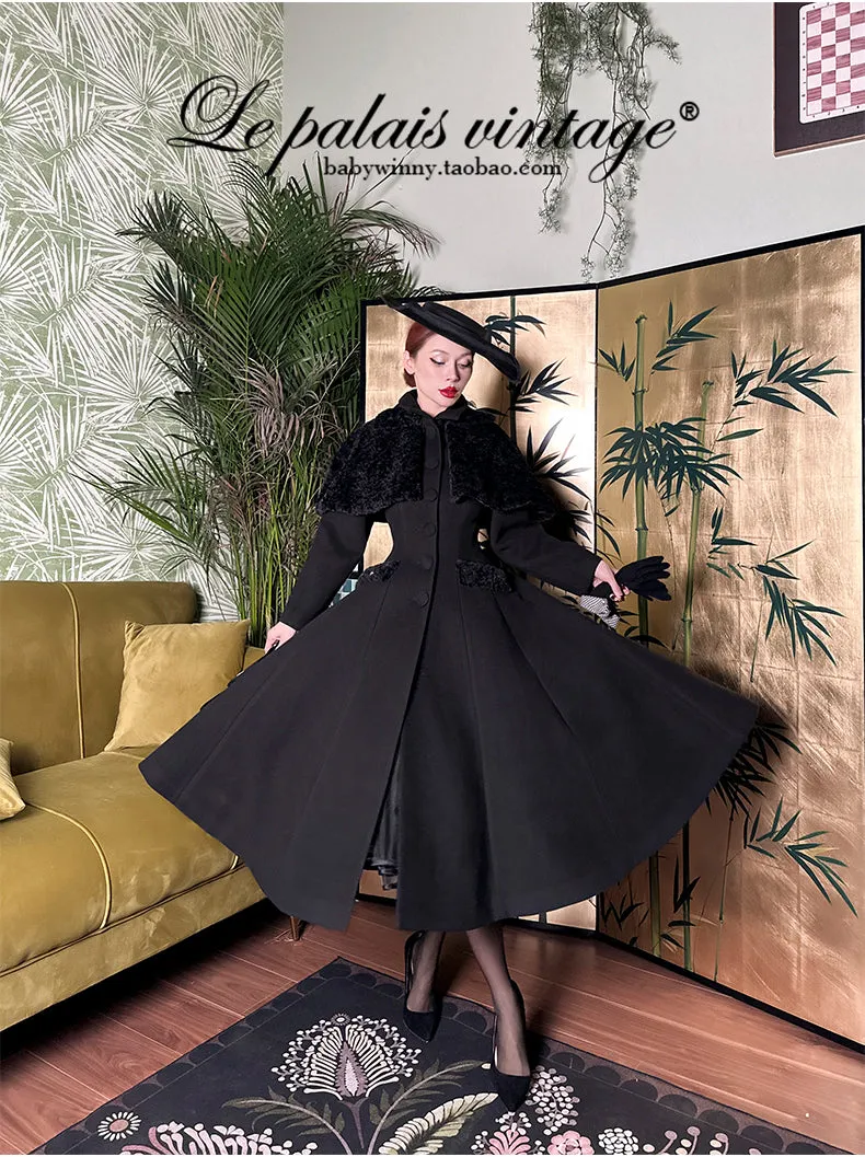 Le Palais Vintage's 1950's original removable cape thick woolen coat - Ster