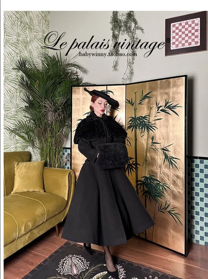 Le Palais Vintage's 1950's original removable cape thick woolen coat - Ster