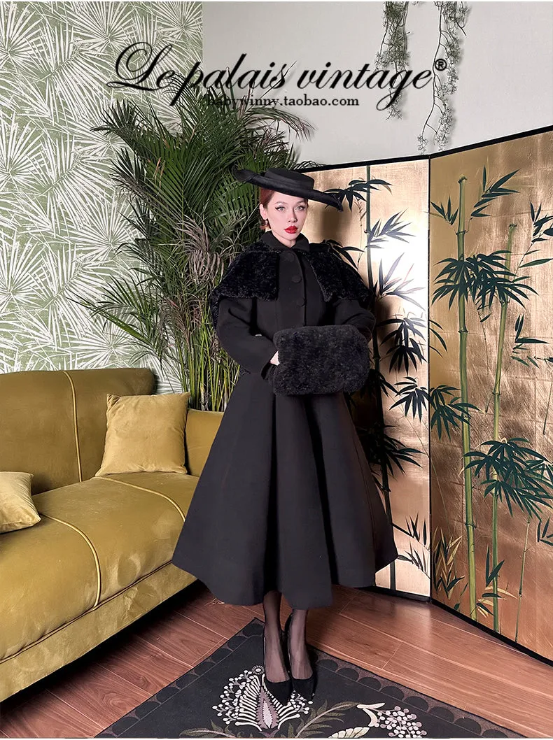 Le Palais Vintage's 1950's original removable cape thick woolen coat - Ster