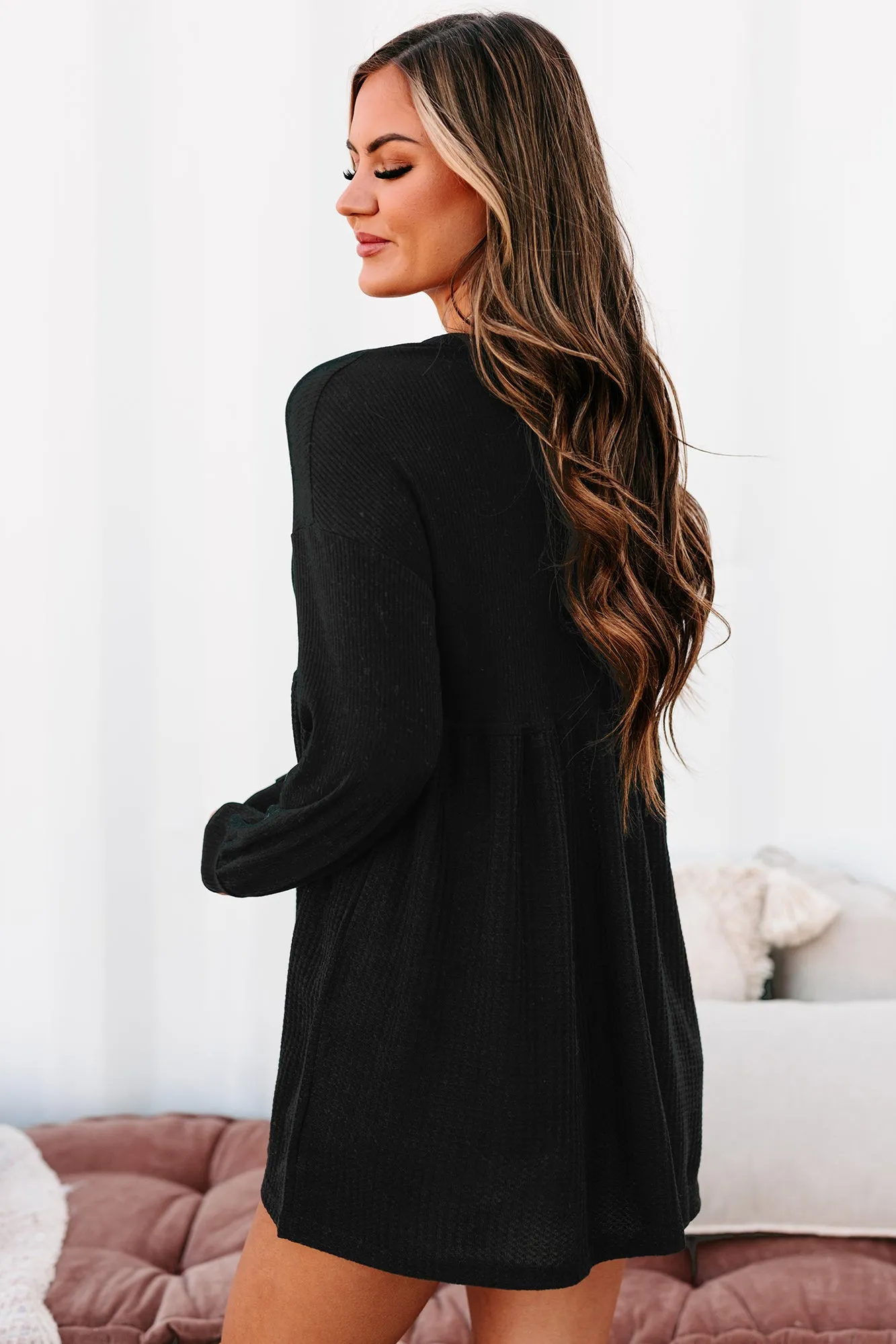 Lively Spirit Mixed Knit Tunic Top (Black)