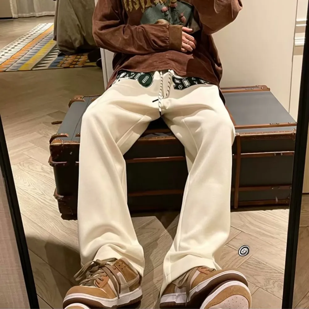 Loose Letter Embroidered Straight Sweatpants