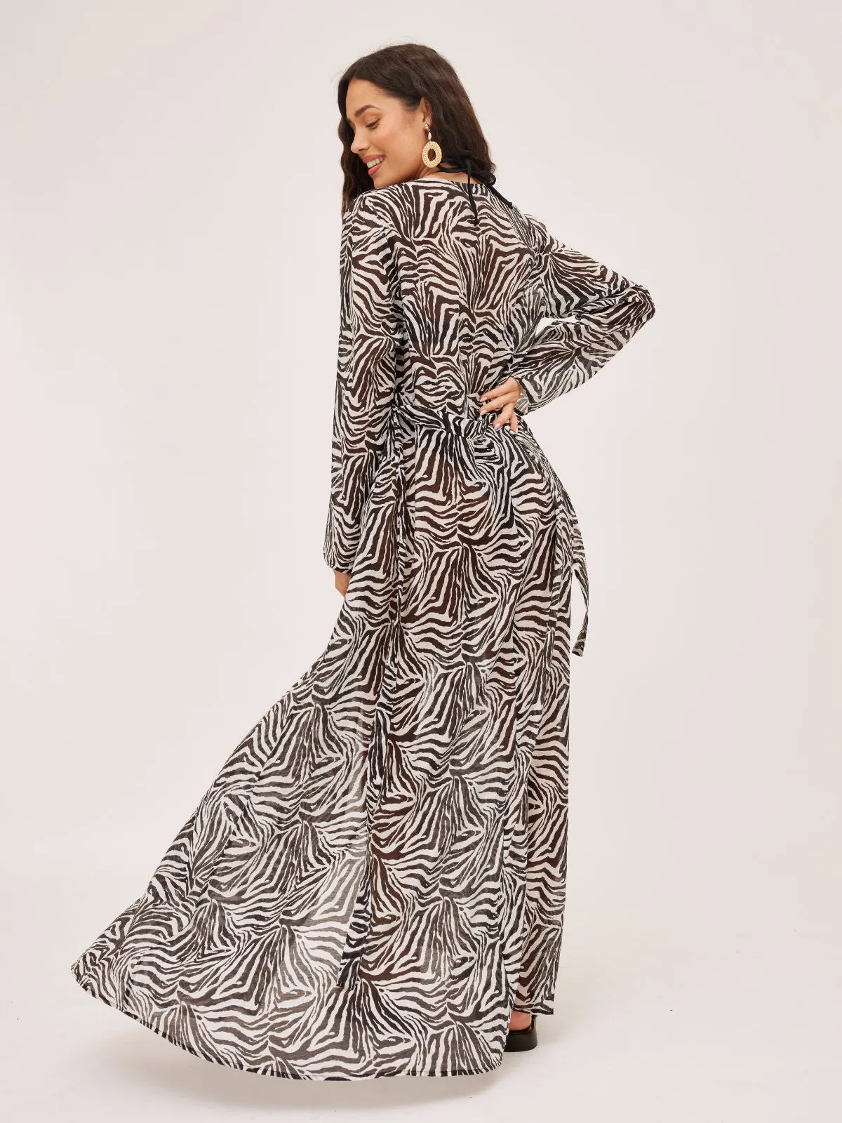 Maggie Sheer Maxi Beach Dress / Zebra