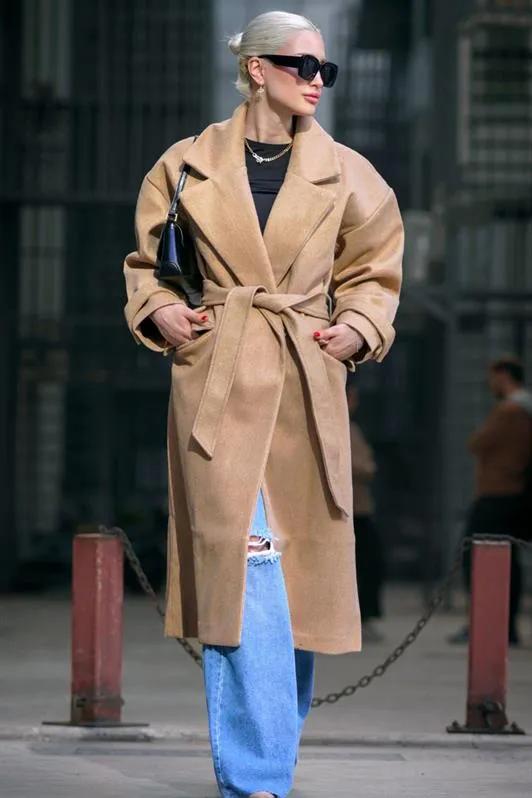 MDX Brown Oversize Long Women's Coat MG1584 - Nantes