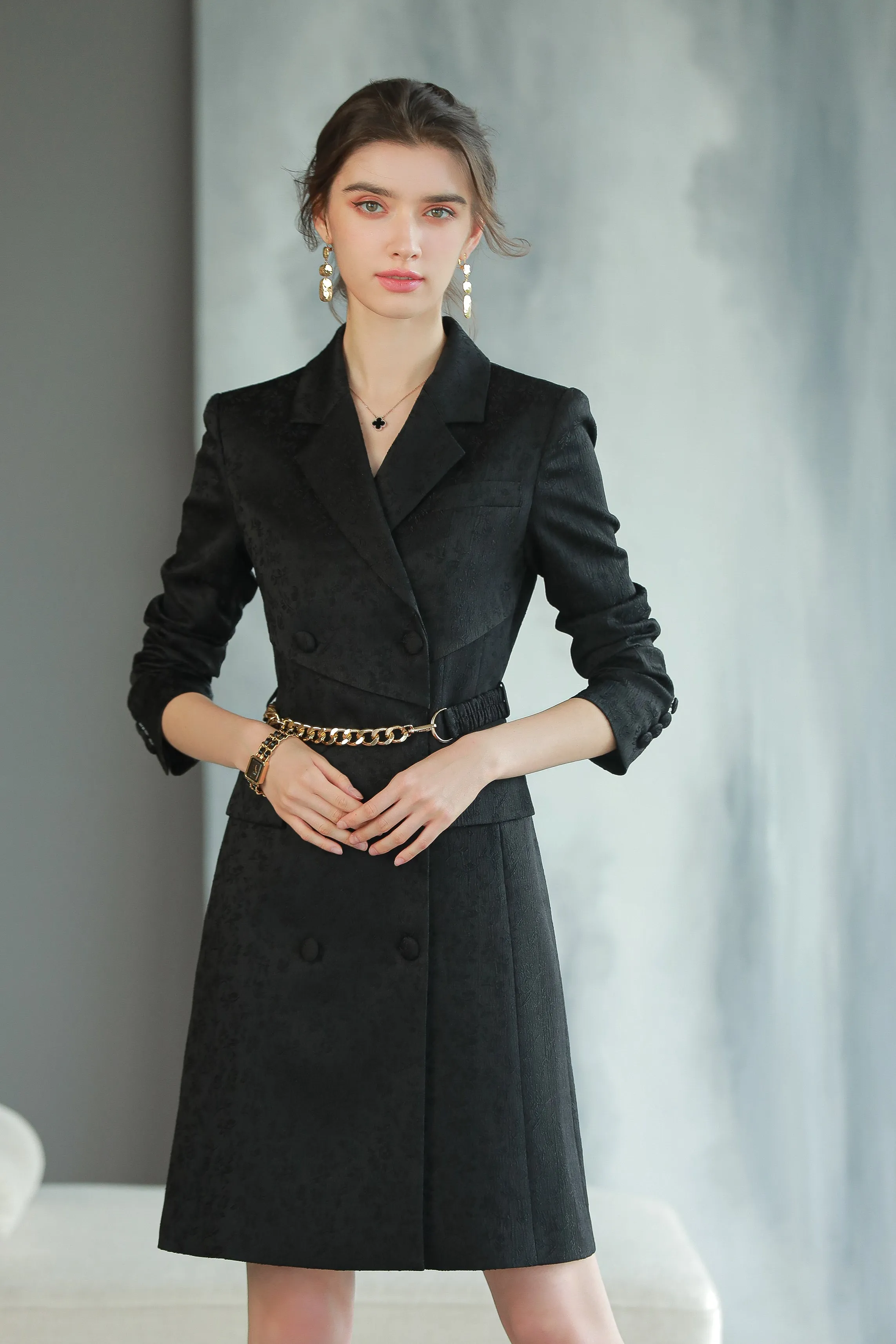 Meliora Black Print Triple Breasted Dress Suit