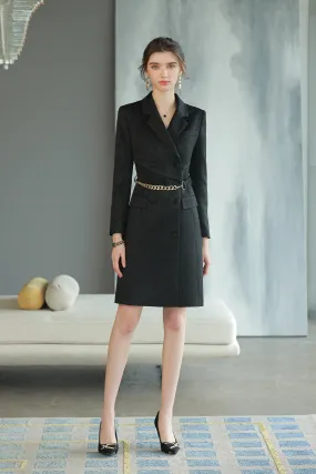 Meliora Black Print Triple Breasted Dress Suit