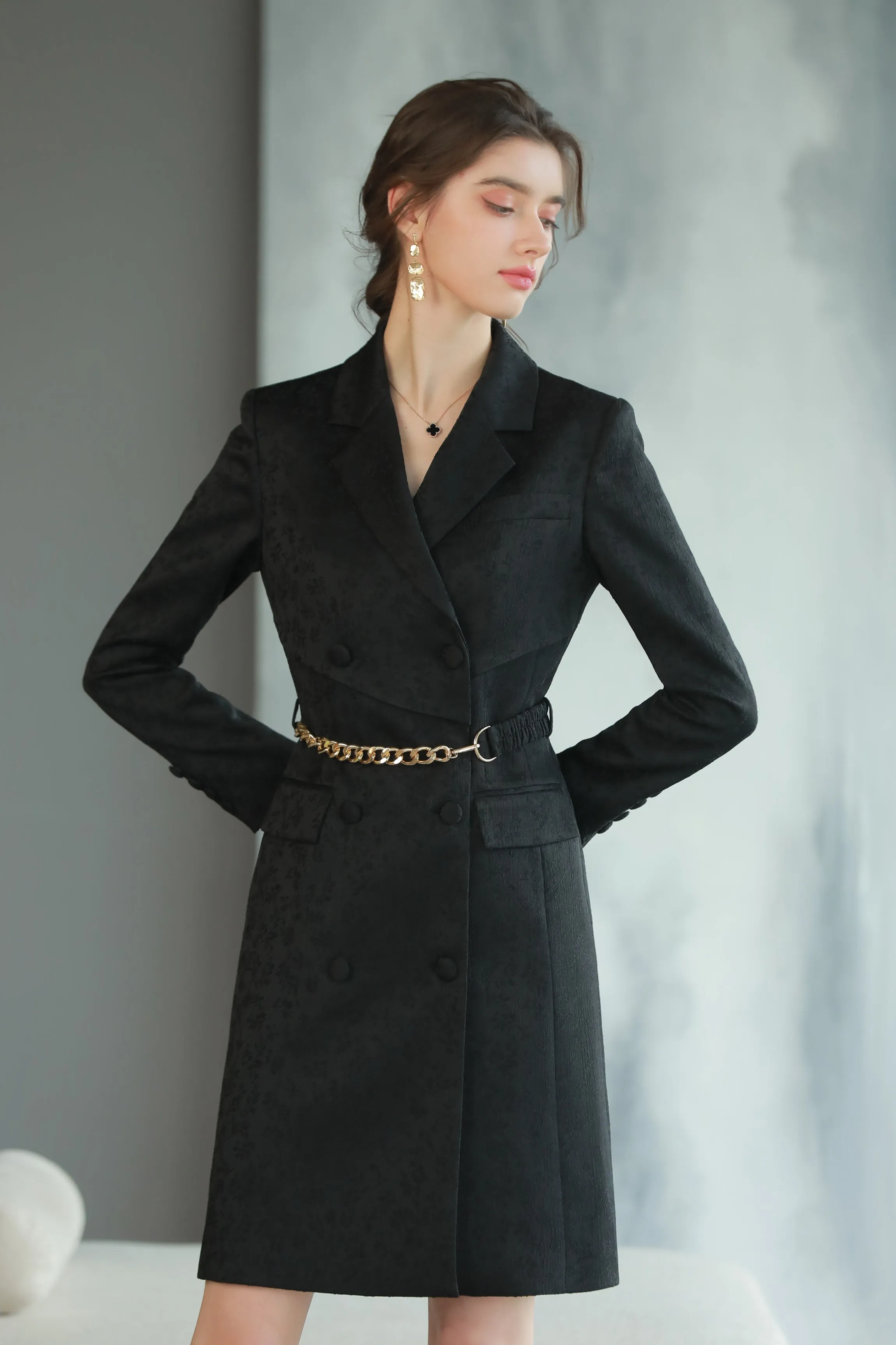 Meliora Black Print Triple Breasted Dress Suit