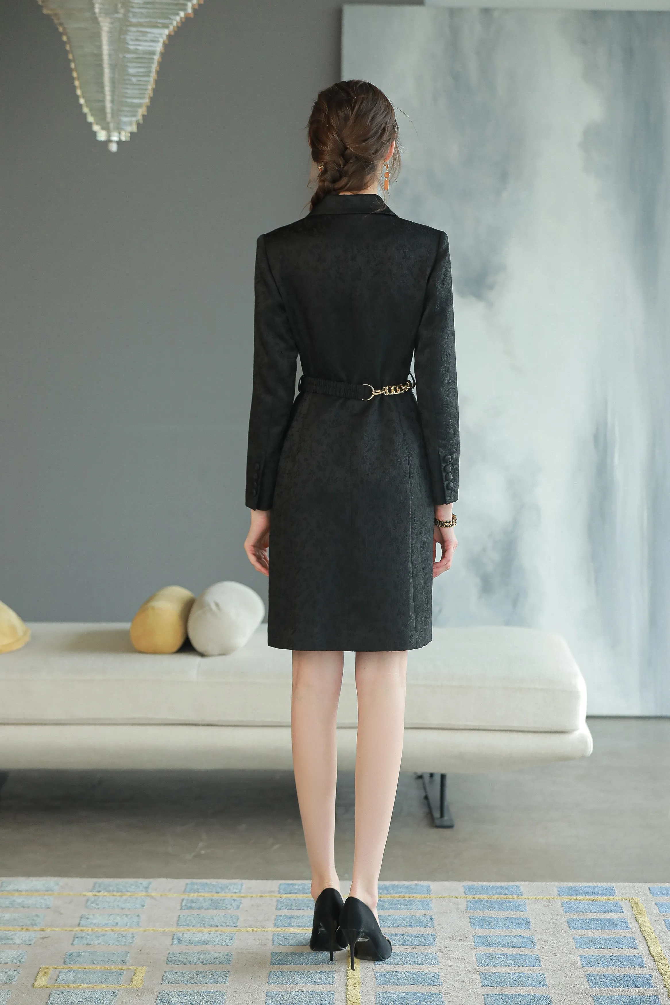 Meliora Black Print Triple Breasted Dress Suit