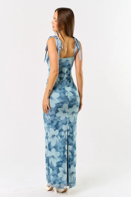 MIA - FLORAL MESH TIE MAXI DRESS