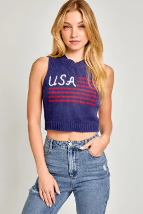 Navy or White USA Knit Stitched Sweater Tank Top