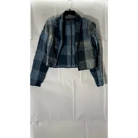 NEW IDENTITY Women's Blue Plaid Textured Open-Front Collared Blazer SZ L