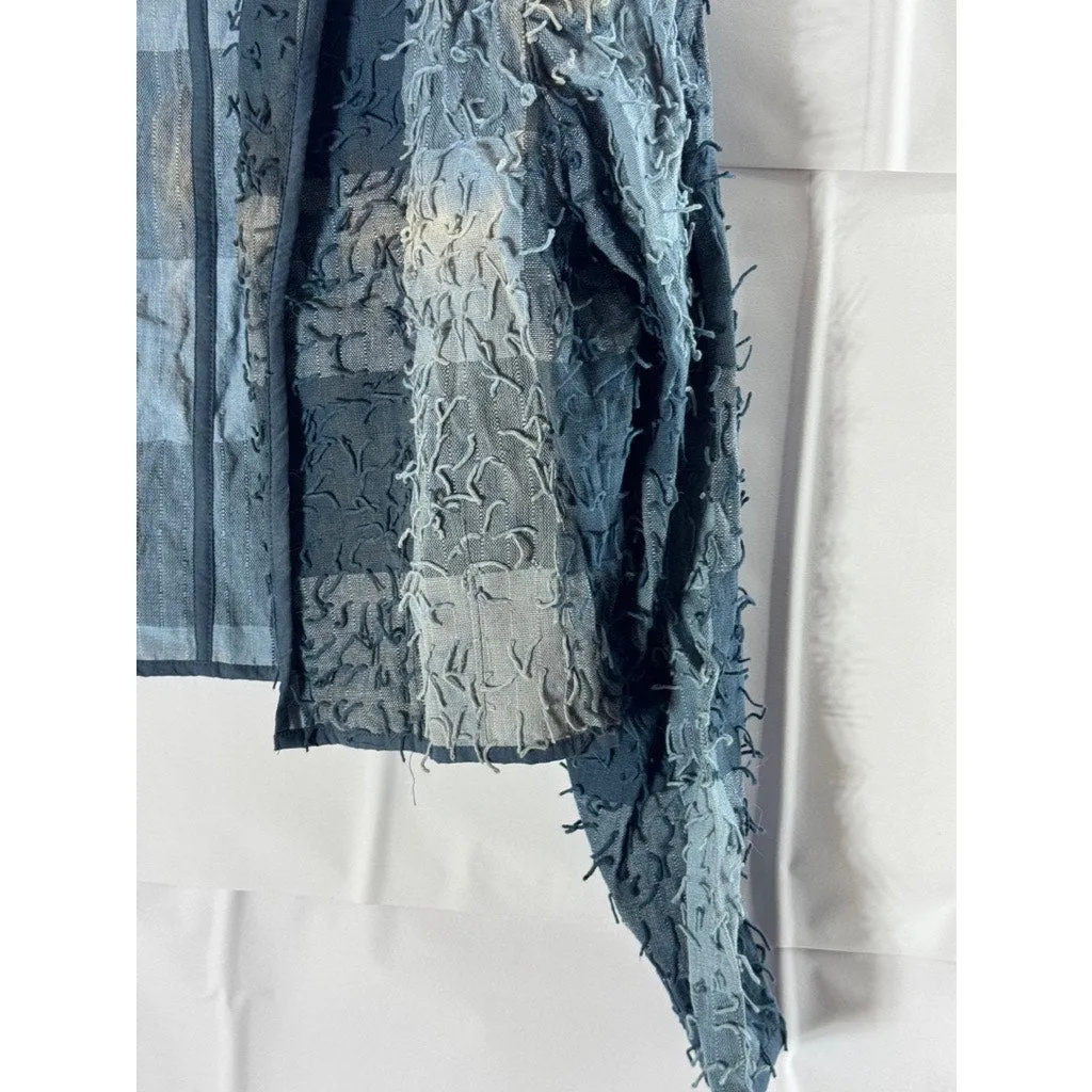 NEW IDENTITY Women's Blue Plaid Textured Open-Front Collared Blazer SZ L