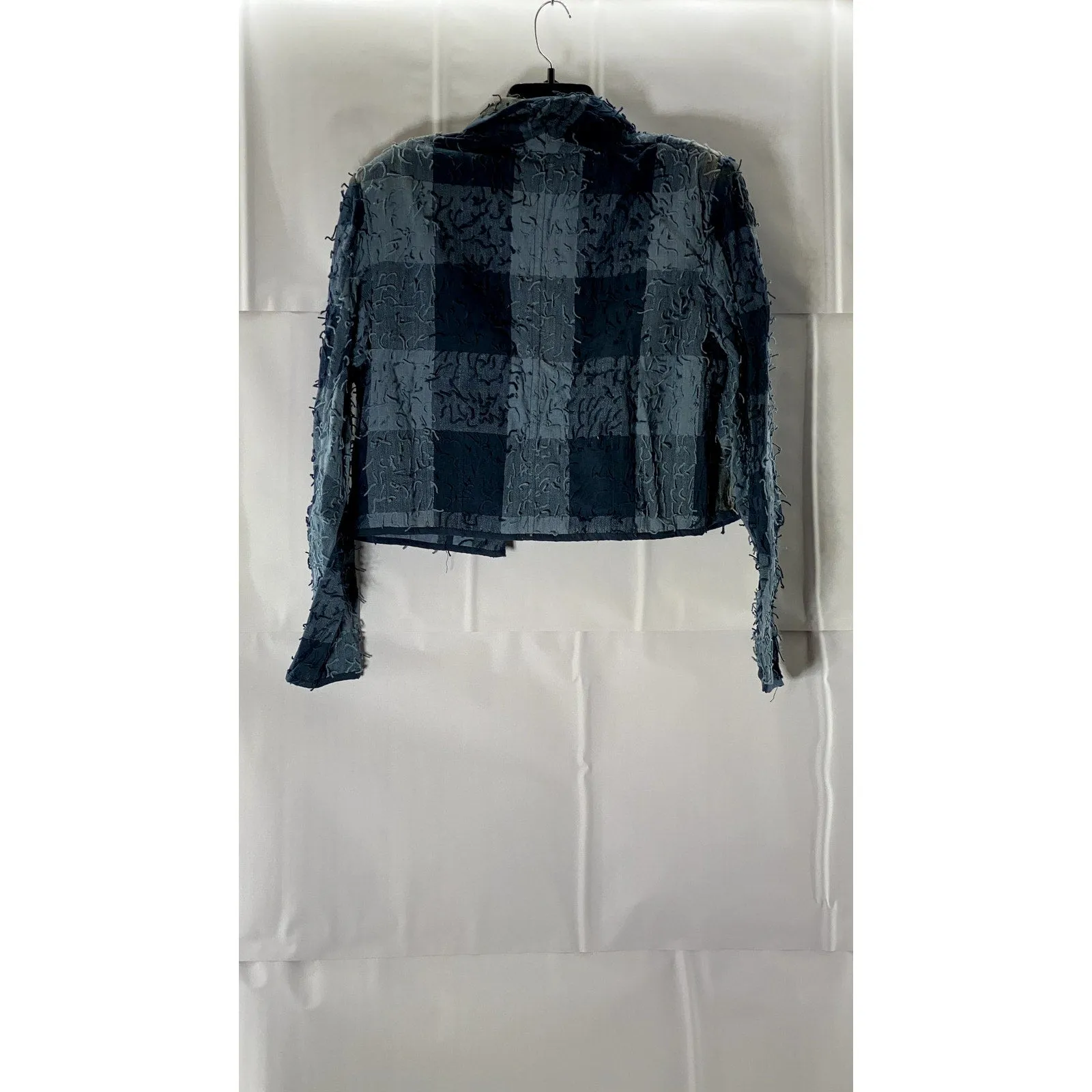 NEW IDENTITY Women's Blue Plaid Textured Open-Front Collared Blazer SZ L