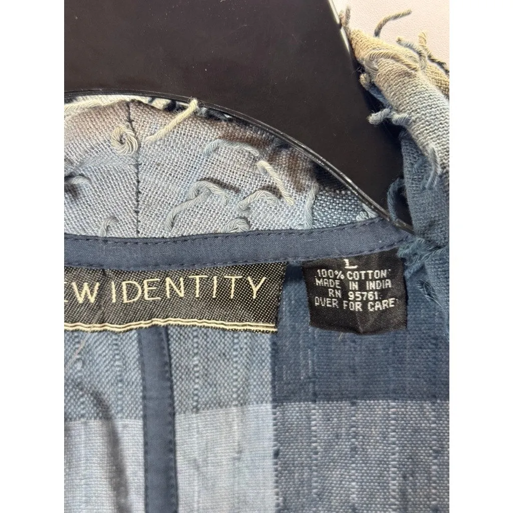 NEW IDENTITY Women's Blue Plaid Textured Open-Front Collared Blazer SZ L