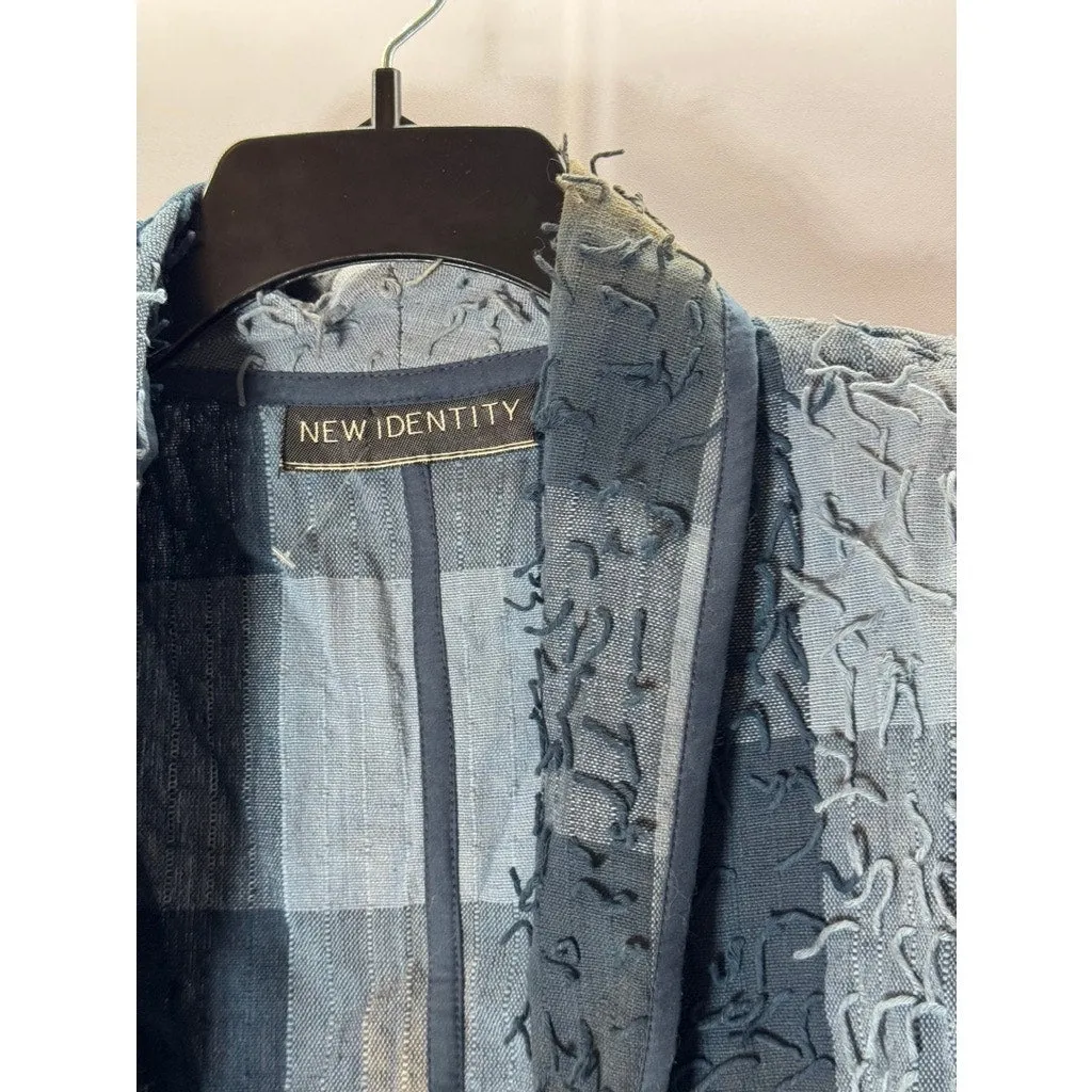 NEW IDENTITY Women's Blue Plaid Textured Open-Front Collared Blazer SZ L