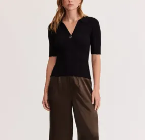 Nova Polo Knit Top Black