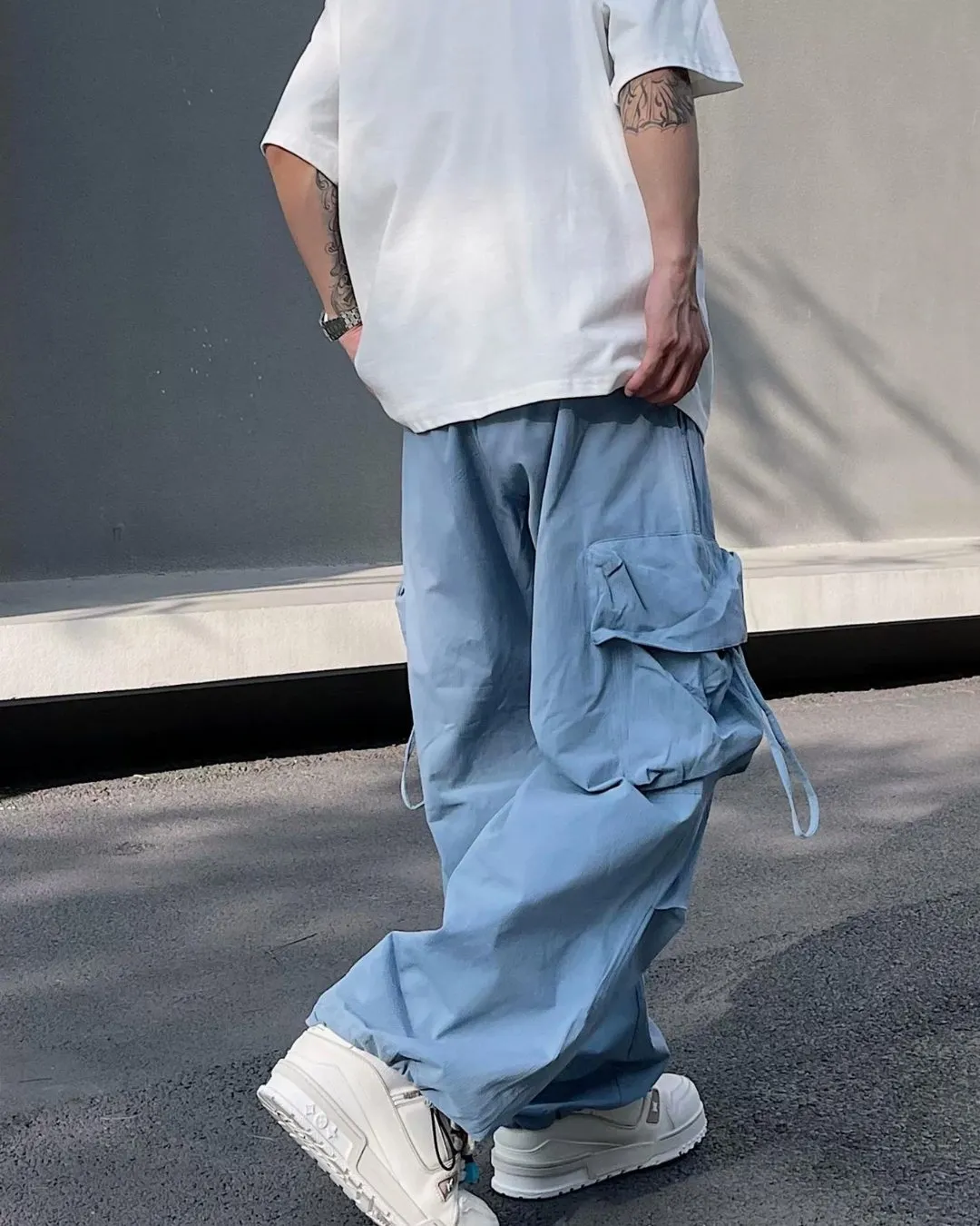 Nylon Wide Cargo Pants BKL0007