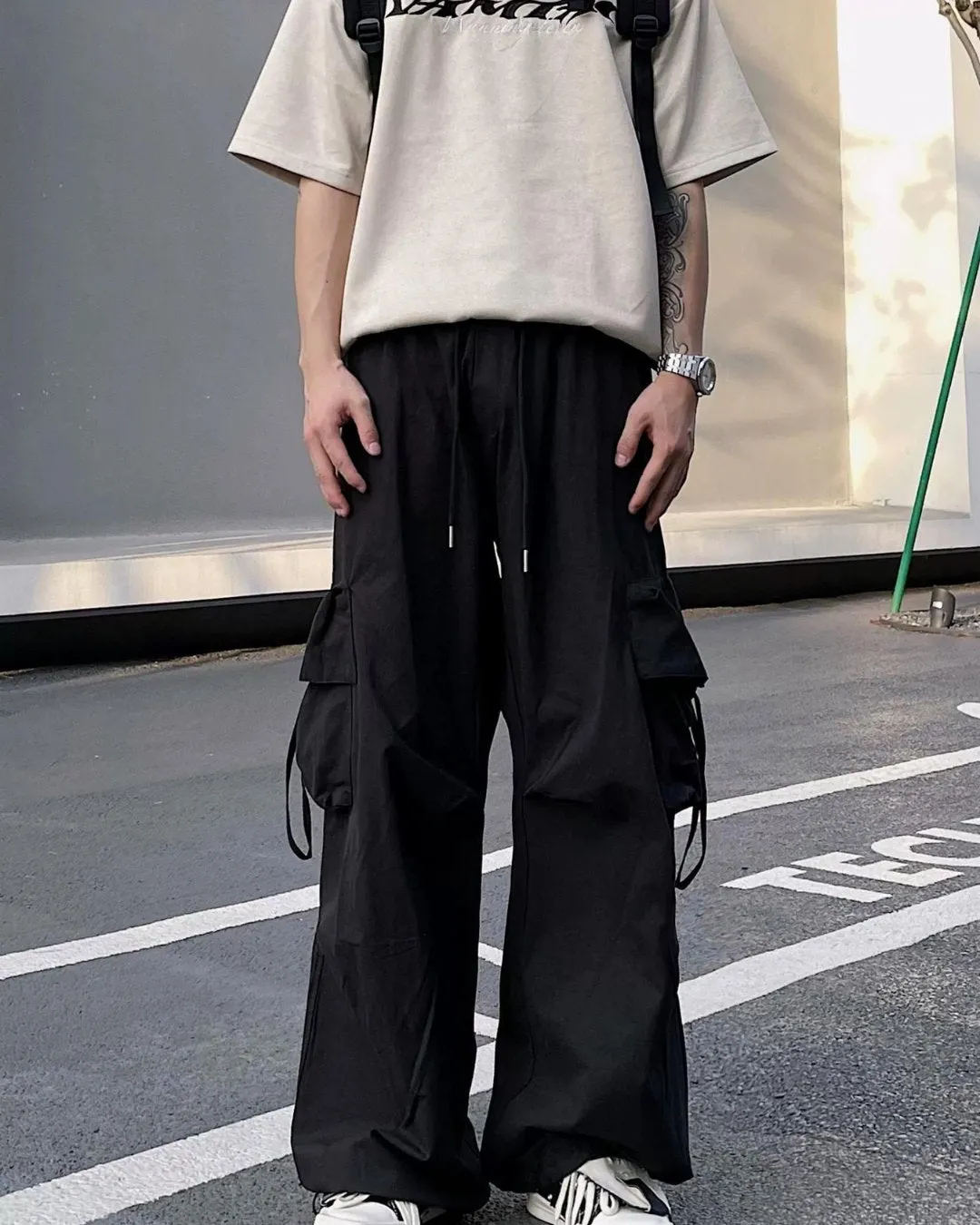 Nylon Wide Cargo Pants BKL0007