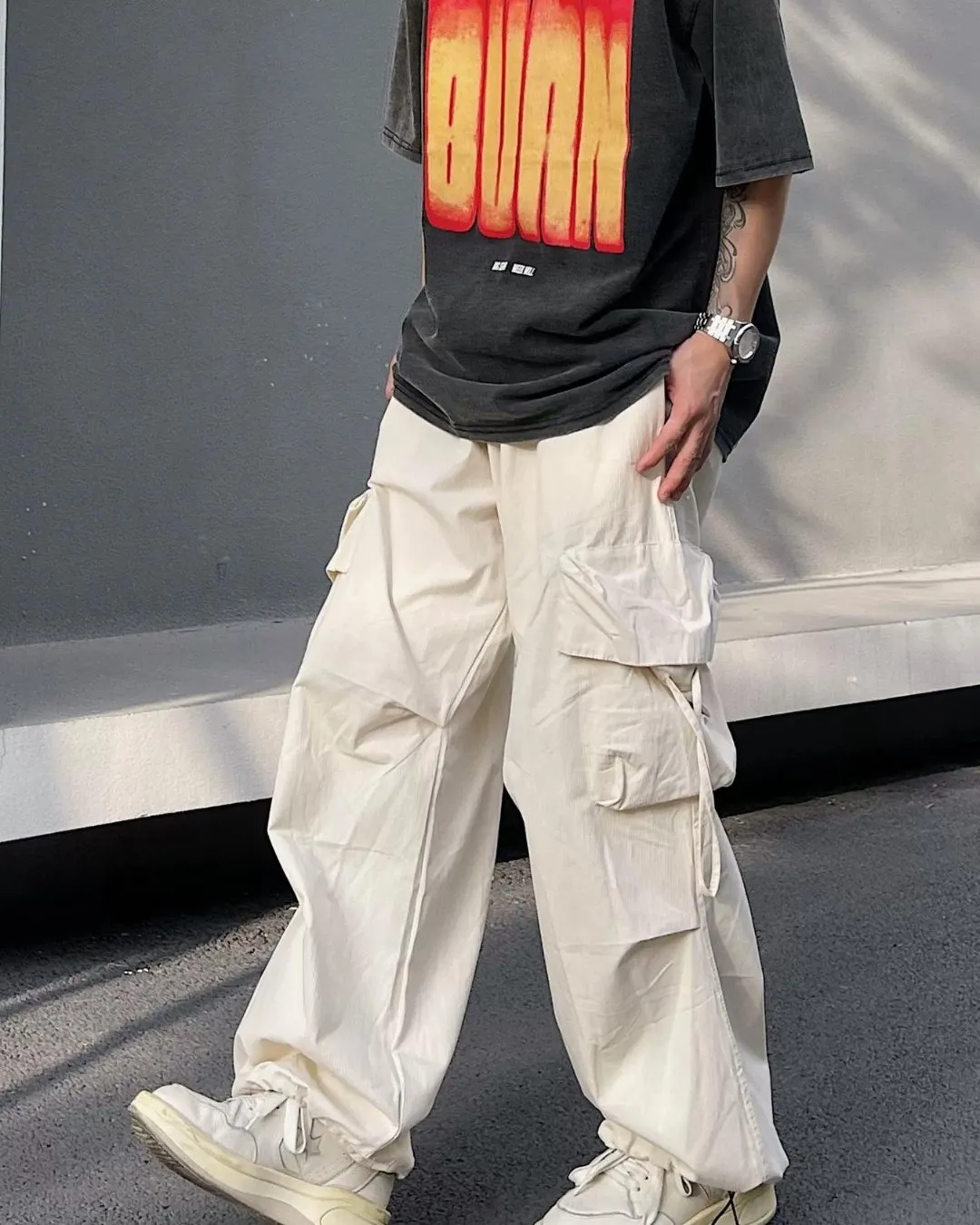 Nylon Wide Cargo Pants BKL0007