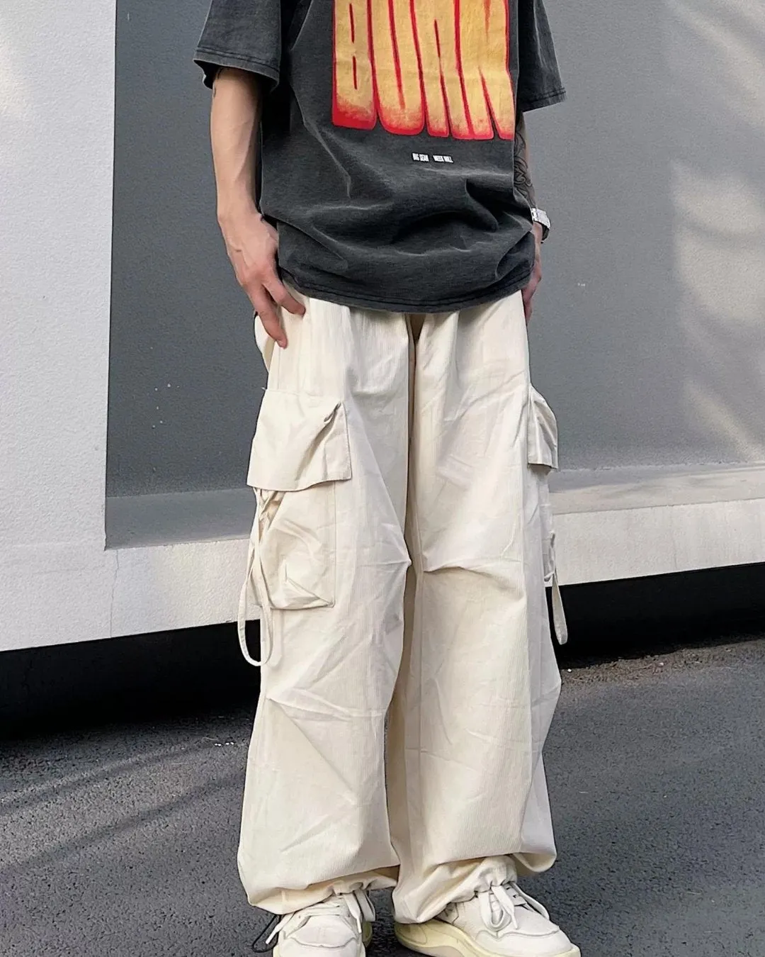 Nylon Wide Cargo Pants BKL0007