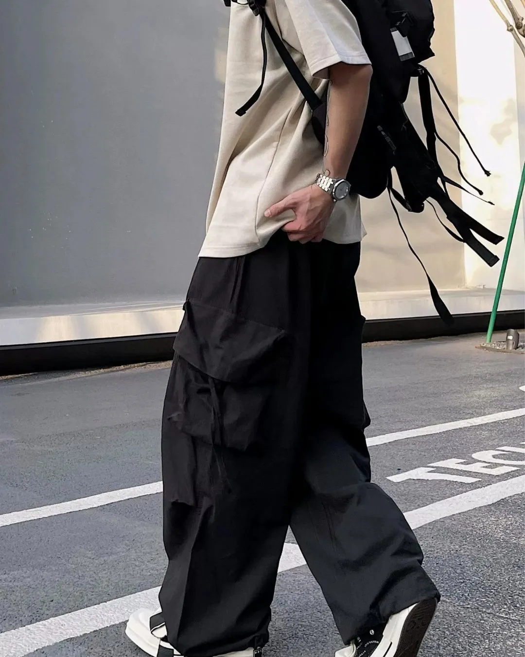 Nylon Wide Cargo Pants BKL0007