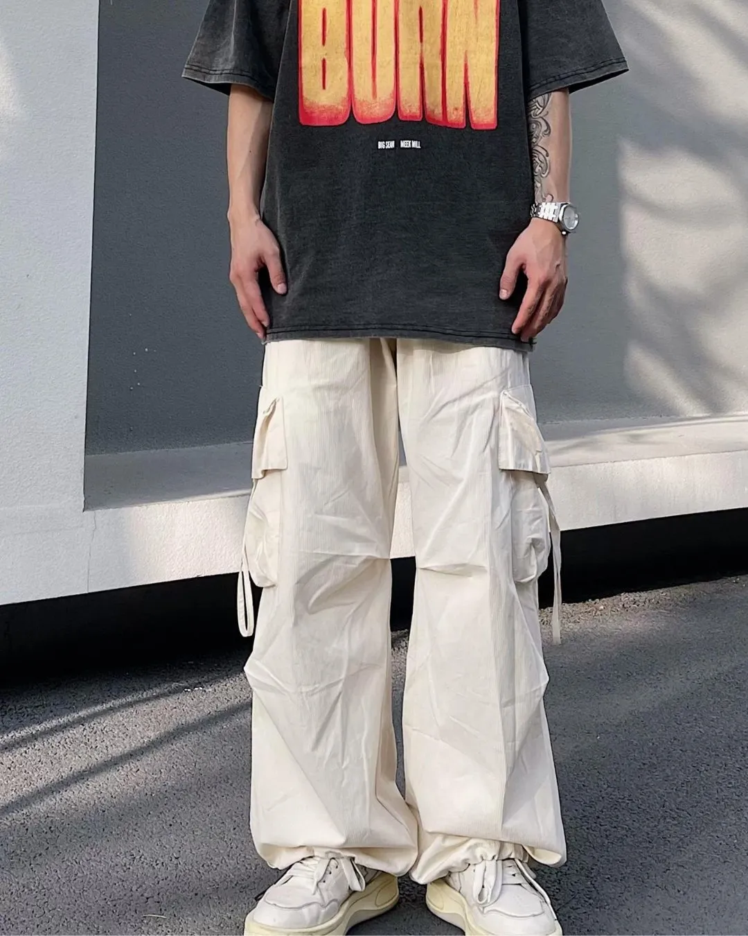 Nylon Wide Cargo Pants BKL0007