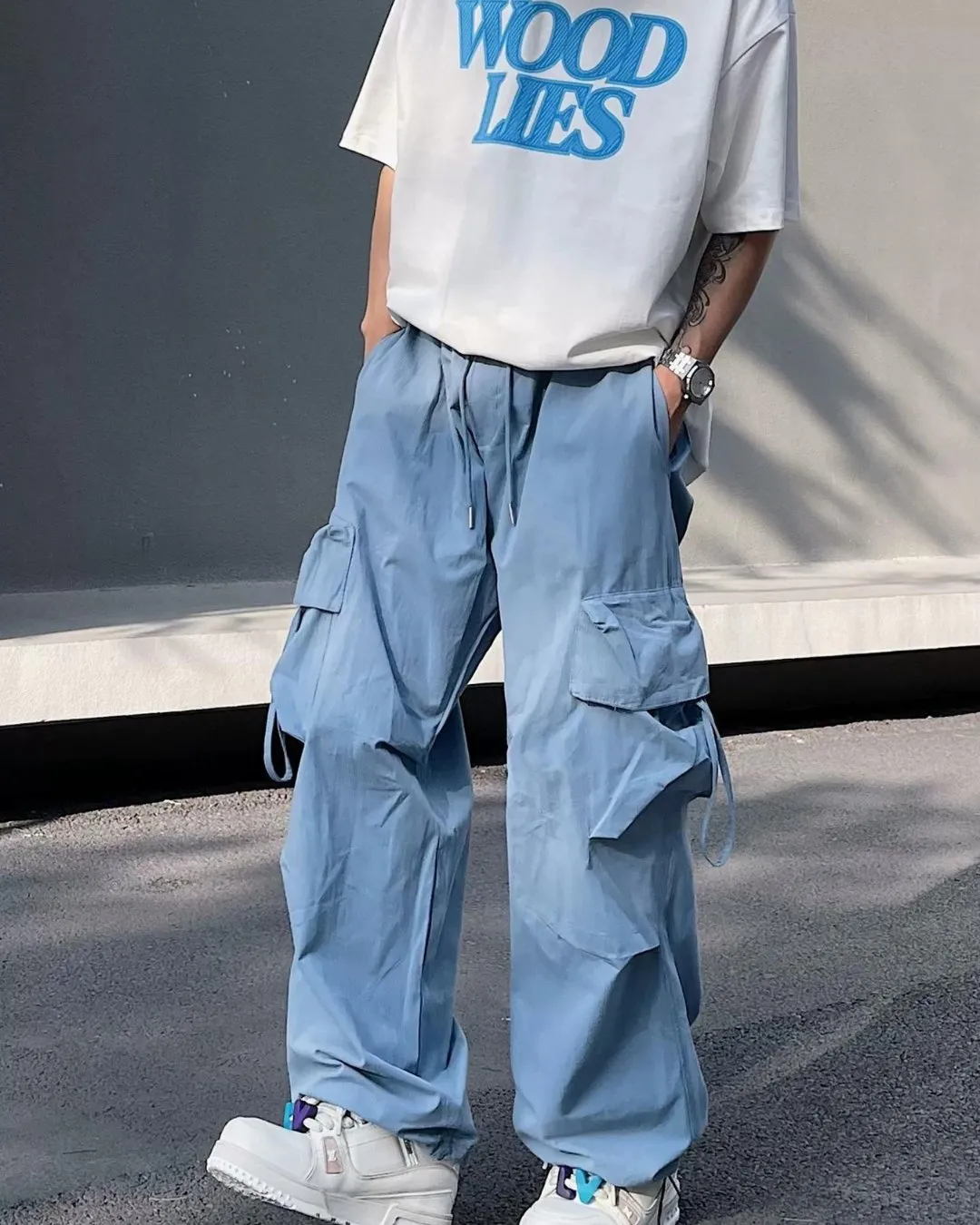 Nylon Wide Cargo Pants BKL0007
