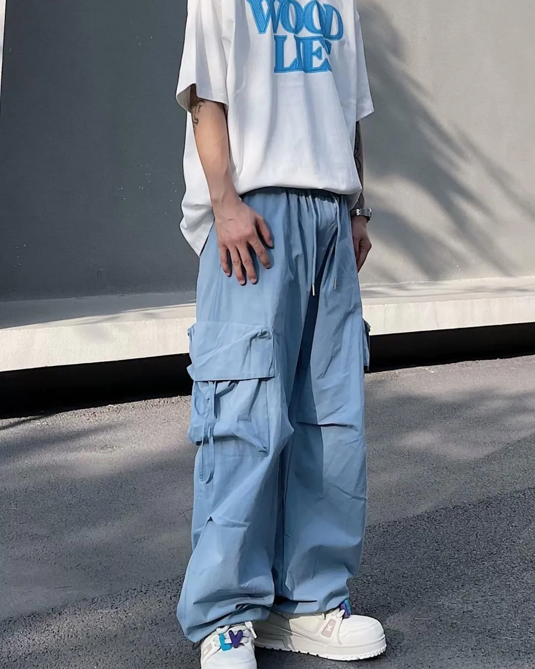 Nylon Wide Cargo Pants BKL0007