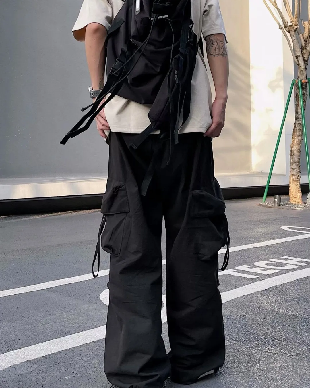 Nylon Wide Cargo Pants BKL0007