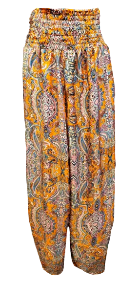 Orange Blossom Boho Ruched Waist Wide Leg Pants