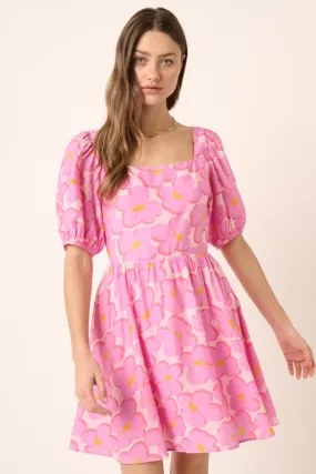 Pink Flower Print Tie Back Babydoll Dress