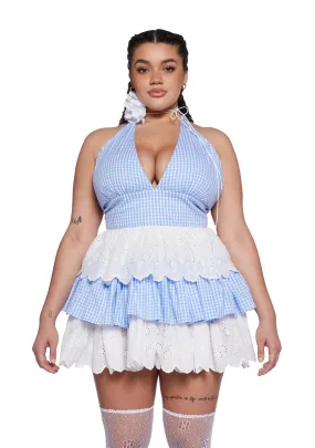 Plus Call Me Yours Babydoll Dress - Blue Gingham