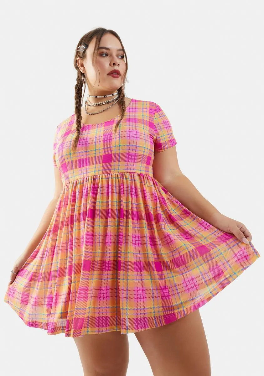Plus Chasing Sunshine Plaid Babydoll Dress
