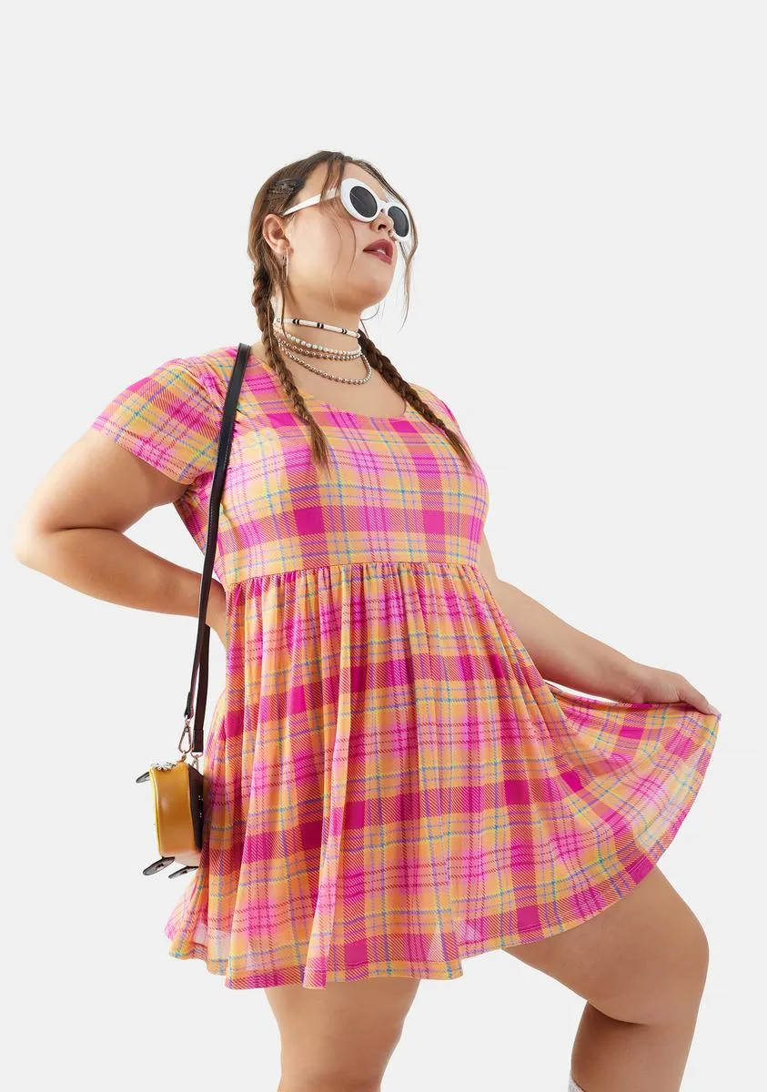 Plus Chasing Sunshine Plaid Babydoll Dress